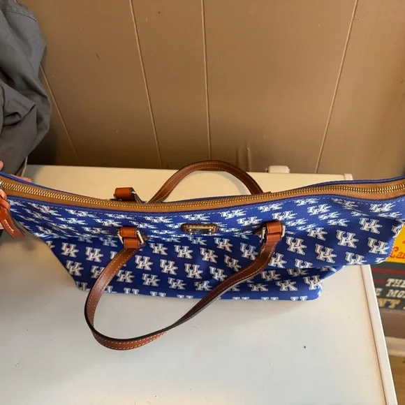 Dooney & Bourke Blue and Brown Tote Bag with Leather Accents - Picture 5 of 8